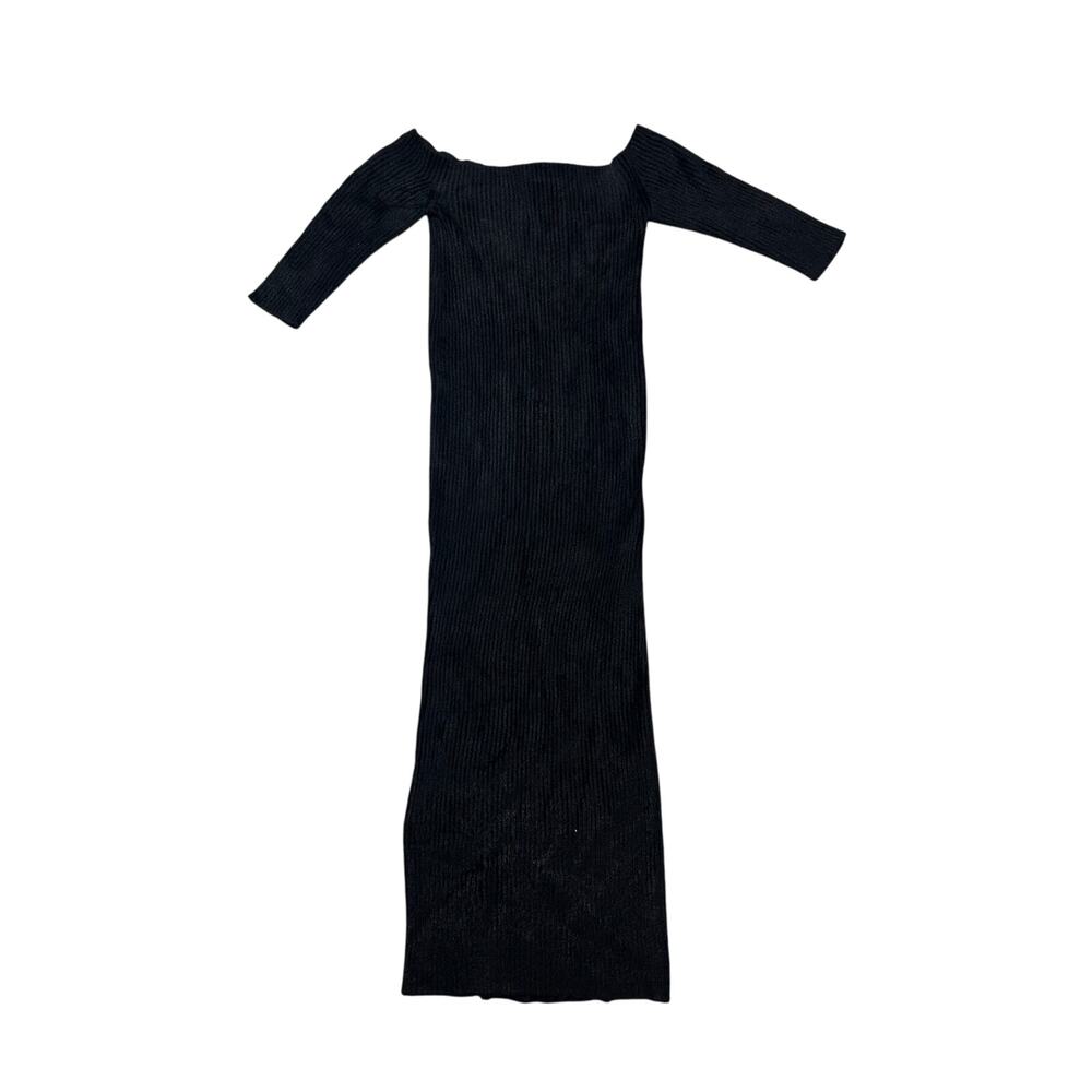 Helmut Lang Black Velveteen Seamless Off Shoulder Dress NEW